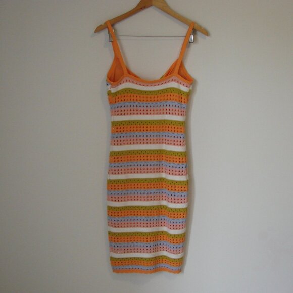 Crochet Dress Knit Tank Sleeveless Orange Pink Blue Green Stripes NEW NWT  XS - Picture 11 of 16